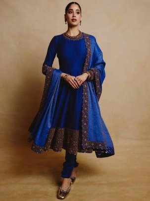 Royal Blue Chinon Anarkali Suit Set with Sequins And Gotta Patti Dupatta