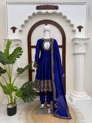 Royal Blue Chinon Anarkali Suit Set with Sequins And Gotta Patti Dupatta