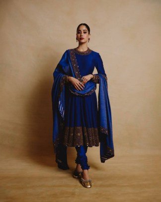 Royal Blue Chinon Anarkali Suit Set with Sequins And Gotta Patti Dupatta