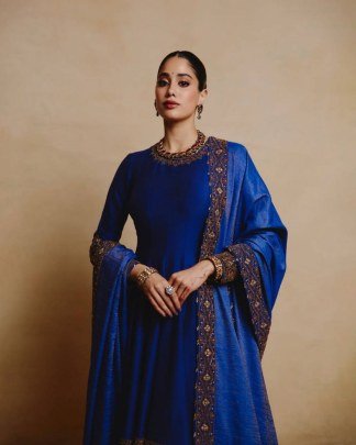 Royal Blue Chinon Anarkali Suit Set with Sequins And Gotta Patti Dupatta