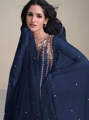 Royal Blue  Colour Embroidery Work Top Dhoti With Dupatta