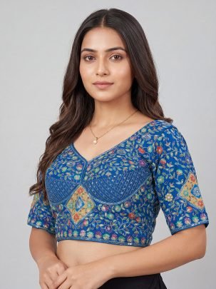 Royal Blue Viscose Readymade Blouse 