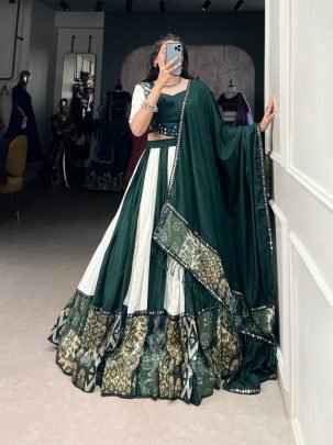 Royal Charm Green  White  Mirror Work Lehenga