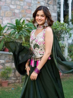 Royal Green Simar Tissue Silk Choli With Fendy Silk Embroidered Lehenga And Dupatta