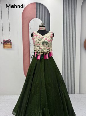 Royal Green Simar Tissue Silk Choli With Fendy Silk Embroidered Lehenga And Dupatta