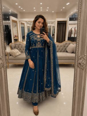 Royal Noor Rama Blue Designer Anarkali Gown Pant