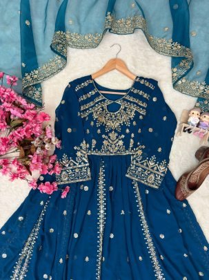 Royal Noor Rama Blue Designer Anarkali Gown Pant