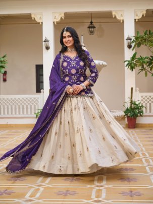 Royal Purple Chinon Tissue Silk Lehenga Set
