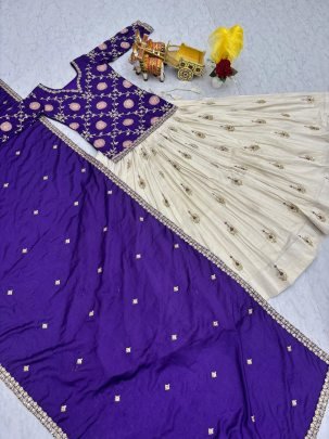Royal Purple Chinon Tissue Silk Lehenga Set