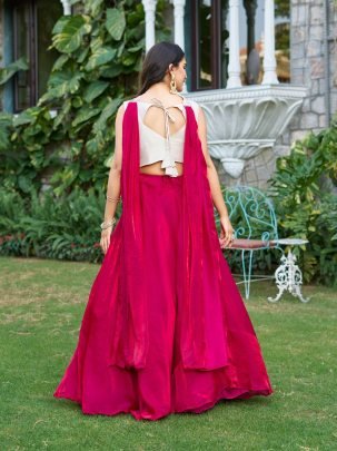 Royal Rani Pink Simar Tissue Silk Choli With Fendy Silk Embroidered Lehenga And Dupatta