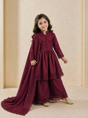 Royal Ruby Kids Roman Silk Embroidered Gown Palazzo Set