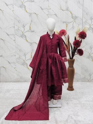Royal Ruby Kids Roman Silk Embroidered Gown Palazzo Set