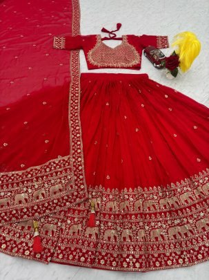 Ruby Radiance Premium Red Embroidered Lehenga Choli