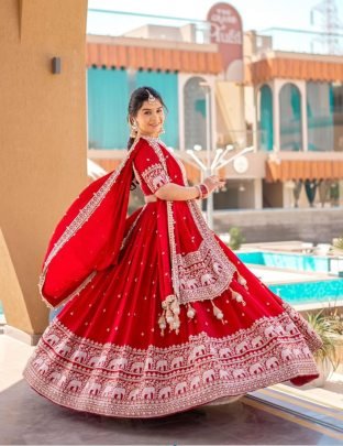 Ruby Radiance Premium Red Embroidered Lehenga Choli