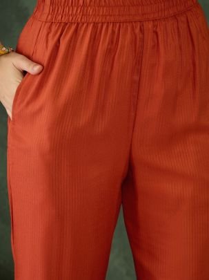 Rust Orange Colour Embroidered Beats  Work Ready Made Suit