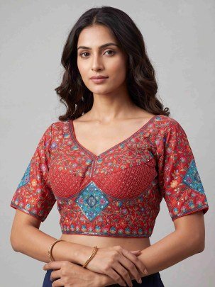 Sabyasachi Inspired Red Readymade Blouse