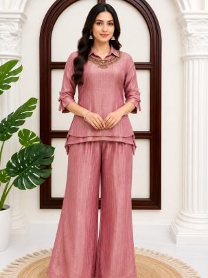 Salsa Crushed Fabric Pink Colour Co Ord Set