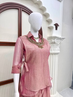 Salsa Crushed Fabric Pink Colour Co Ord Set