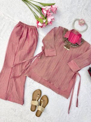 Salsa Crushed Fabric Pink Colour Co Ord Set