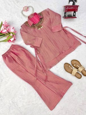 Salsa Crushed Fabric Pink Colour Co Ord Set