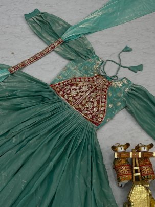 Sea Green Heritage Embroidery Gown