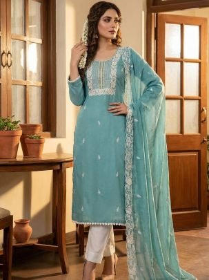 Sea Green Roman Cotton Suit Set 