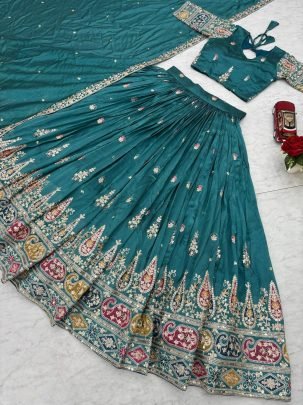 Sea Green Sargam Pure Vichitra Lahenga Choli