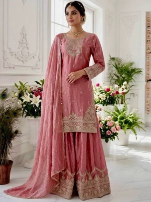 Sequence Coding Work Pink Colour Palazzo Suit