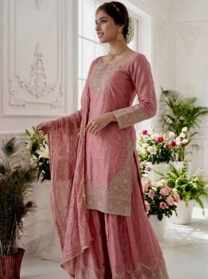 Sequence Coding Work Pink Colour Palazzo Suit