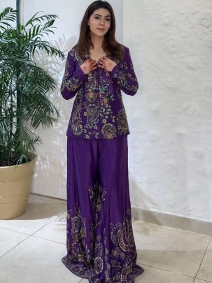 Sequence Embroidery Work Purple  Colour  Indo Western Dress