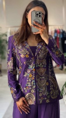 Sequence Embroidery Work Purple  Colour  Indo Western Dress