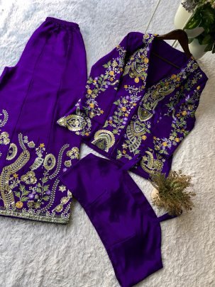 Sequence Embroidery Work Purple  Colour  Indo Western Dress