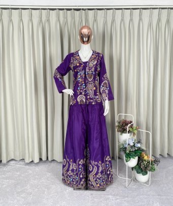Sequence Embroidery Work Purple  Colour  Indo Western Dress