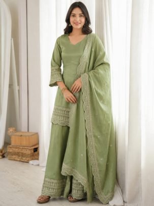 Sequence Jari Work Pista Colour  Farshi Salwar Suit