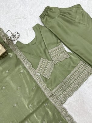 Sequence Jari Work Pista Colour  Farshi Salwar Suit