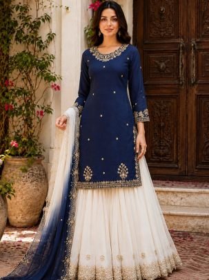 Sequence Work Blue Colour Palazzo Suit