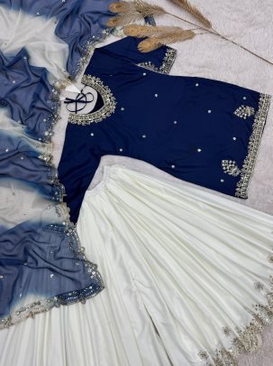 Sequence Work Blue Colour Palazzo Suit