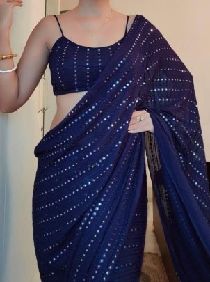 Sequence Work Blue Colour Saree