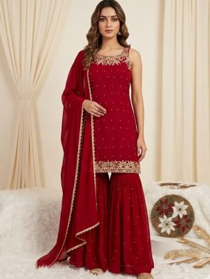 Sequence Work Maroon Colour Gharara Suit