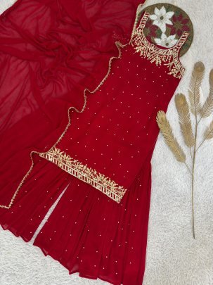 Sequence Work Maroon Colour Gharara Suit
