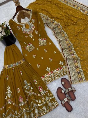 Sequence Work  Mustard  Colour  Sharara  Suit