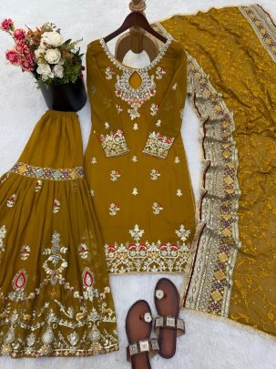 Sequence Work  Mustard  Colour  Sharara  Suit