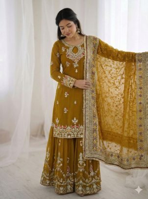 Sequence Work  Mustard  Colour  Sharara  Suit