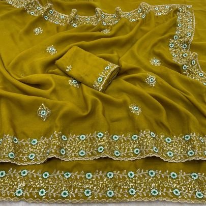 Sequence Work  Olive Green Colour   Saree