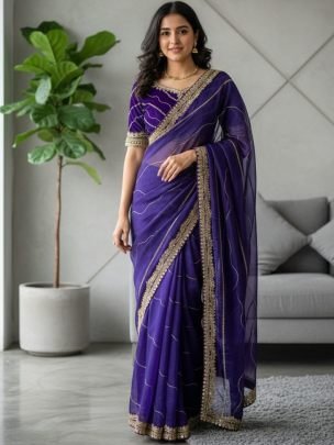 Sequence Work  Purple Colour  Saree