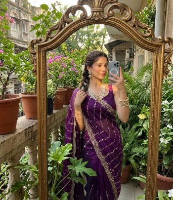 Sequence Work  Purple Colour Saree