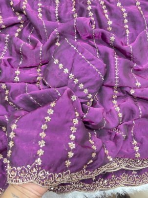 Sequence Work  Purple Colour Saree