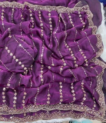 Sequence Work  Purple Colour Saree