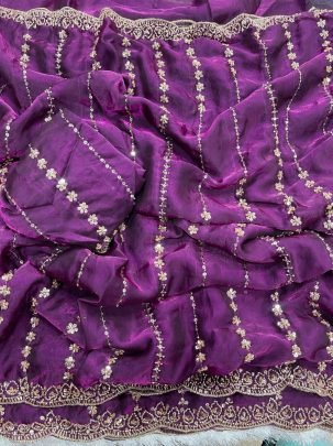 Sequence Work  Purple Colour Saree