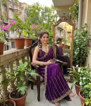 Sequence Work  Purple Colour Saree
